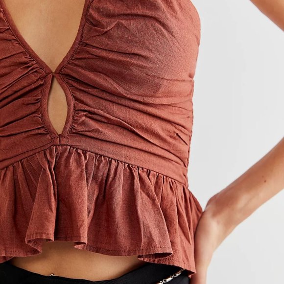 Free People Dandelion Halter Top Brown LARGE NWT - Picture 2 of 4